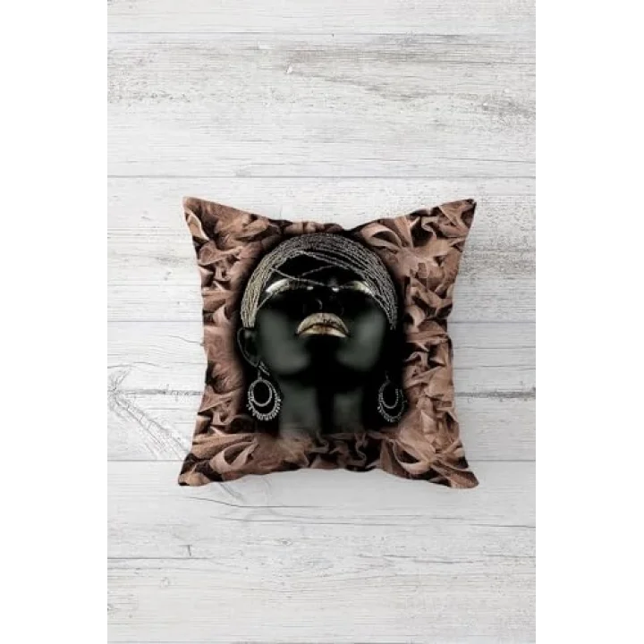Pelangi Silver Afrikalı Kadın Çift Tarafı Baskılı Gizli Fermuarlı Yastık Kılıfı Kırlent Koltuk Yastık Kılıfı, siyah-rose 45 x 45, 24691203645451