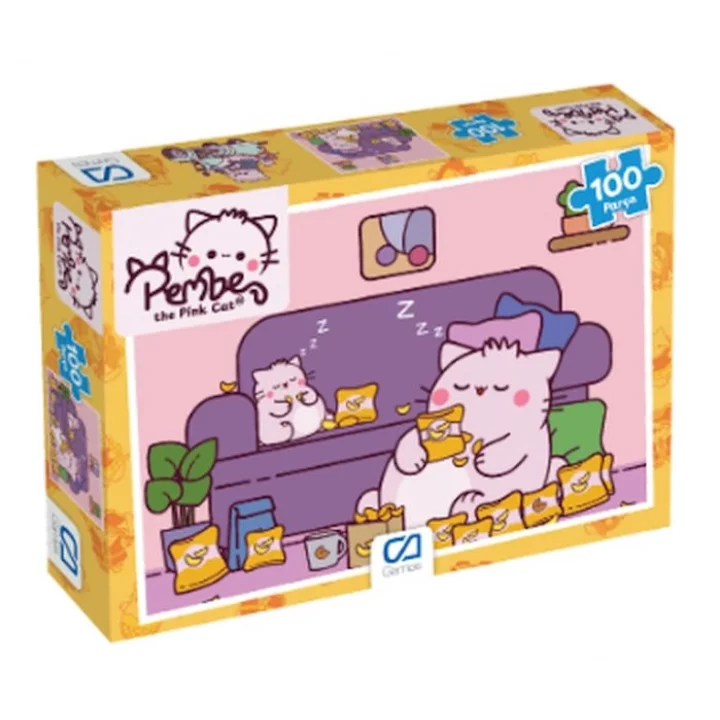 Pembe Kedi Puzzle 100