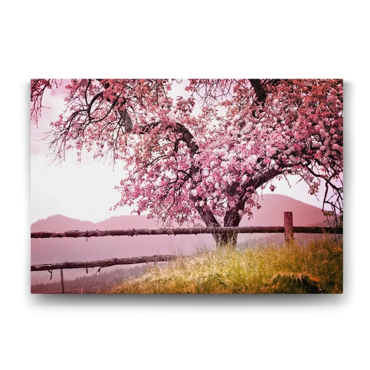 Pembe Yapraklı Ağaç Tablosu - 75x50cm