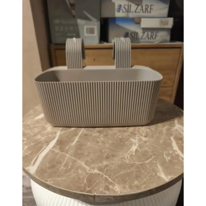 Pera Modern Balkon ve Küpeşte Saksısı 3,2 Litre Krem Plastik Askılı Dikdörtgen 3lü Set