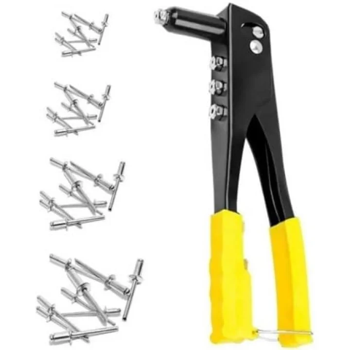 Perçin Tabancası 4 Uçlu Profesyonel Set – 2.4/3.2/4.0/4.8 mm Başlık + 40 Adet Alüminyum Perçin + Anahtar | Metal, Plastik ve Deri Delme & Sabitleme Aracı