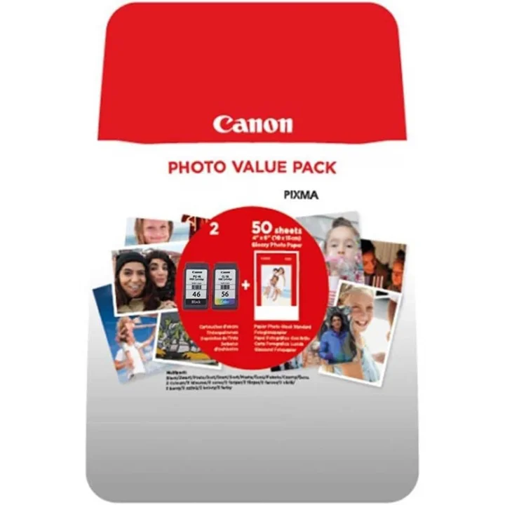 PG-46/CL-56 Orijinal PHOTO VALUE PACK 9059B003, 300 Sayfa Baskı, Kırmızı