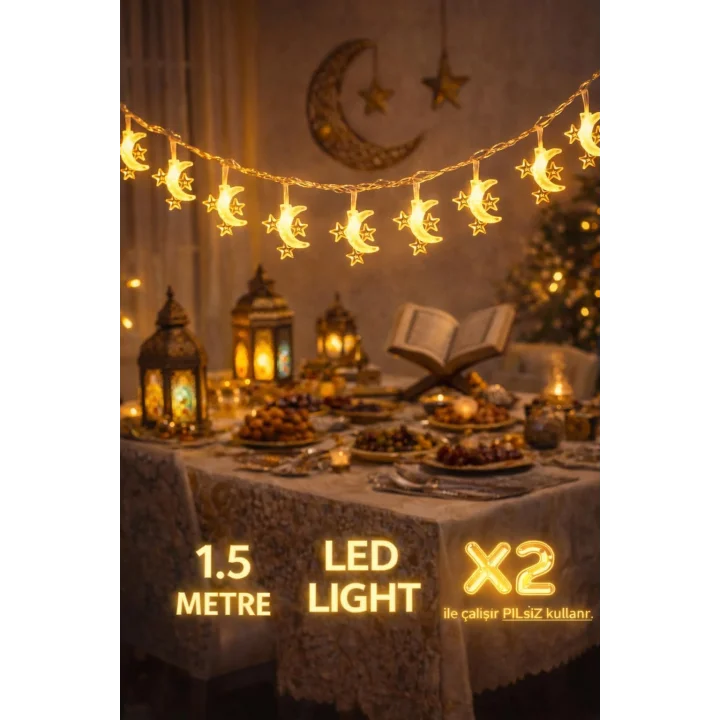 Pilli led ışık, Şerit led 1,5 Metre SARI Işıklar Peri Işıkları Aydınlatmalı Şerit Led led ışık şerit Led Işık 3 Yıldız 1 Ay