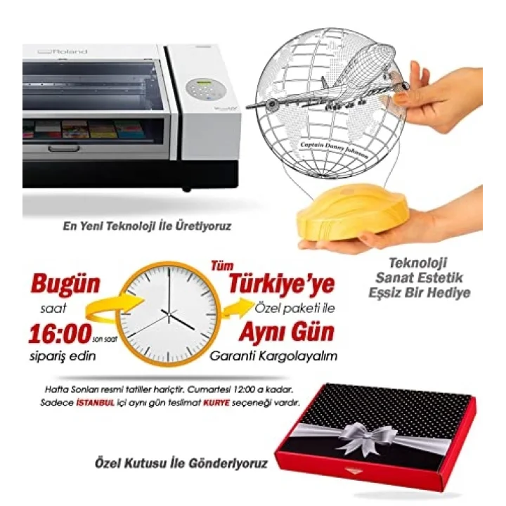 Pilot Hediyesi İsimli, Hostes Hediyesi, 3 Boyutlu Yolcu Uçağı, Hava Yolları Çalışanlarına 3D Uçak Led Lamba