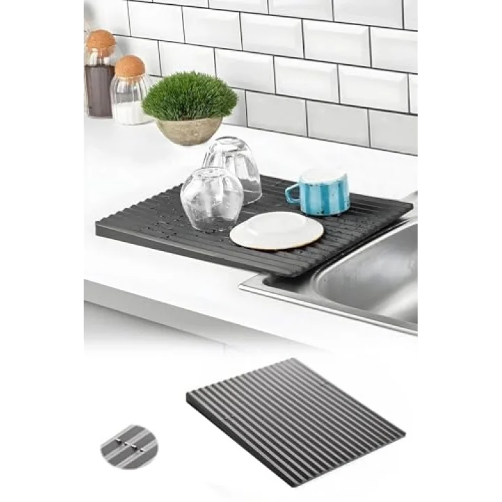 Plastik Pratik Lavabo Tezgah Üstü Bulaşık Kurutmalığı Siyah 35 x 45 S-10145