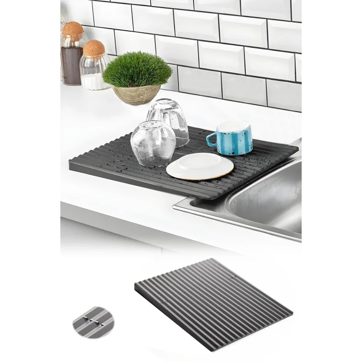 Plastik Pratik Lavabo Tezgah Üstü Bulaşık Kurutmalığı Siyah 35 x 45 S-10145