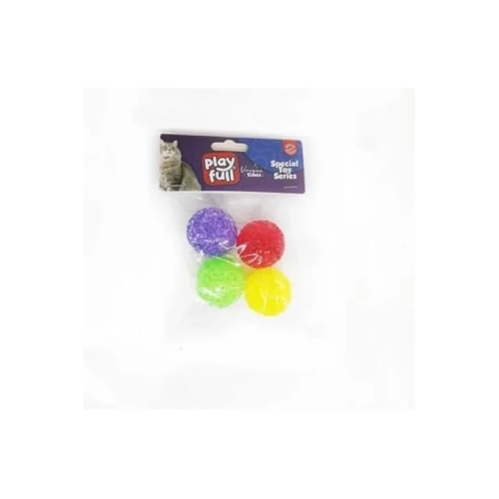 Plastik Zilli Top Kedi Oyuncağı 3,8 Cm 4Lü Beyaz