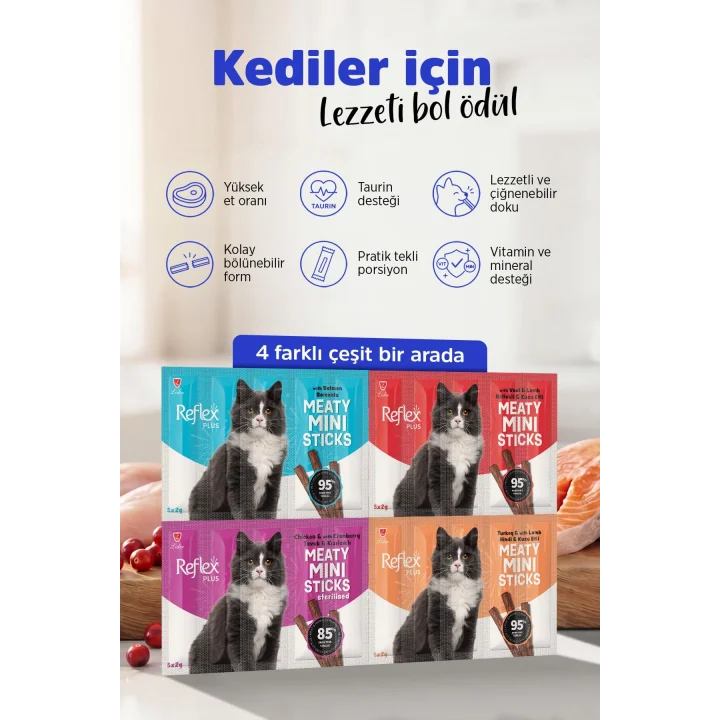 Plus Meaty Mini Sticks Kedi Ödül Maması 5 Adet x 2 gr x 4 Çeşit