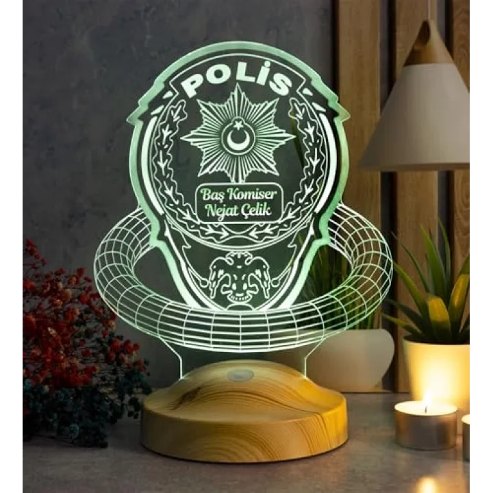 Polise Hediye, Polis Temalı Kişiye Özel 3D Led Lamba, Polis Haftası Hediyesi, Türk Polis Teşkilatı, Komiser Hediyesi, Emniyet Mensuplarına Özel Hediye