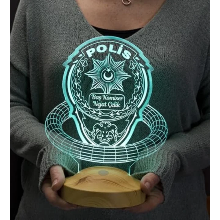 Polise Hediye, Polis Temalı Kişiye Özel 3D Led Lamba, Polis Haftası Hediyesi, Türk Polis Teşkilatı, Komiser Hediyesi, Emniyet Mensuplarına Özel Hediye
