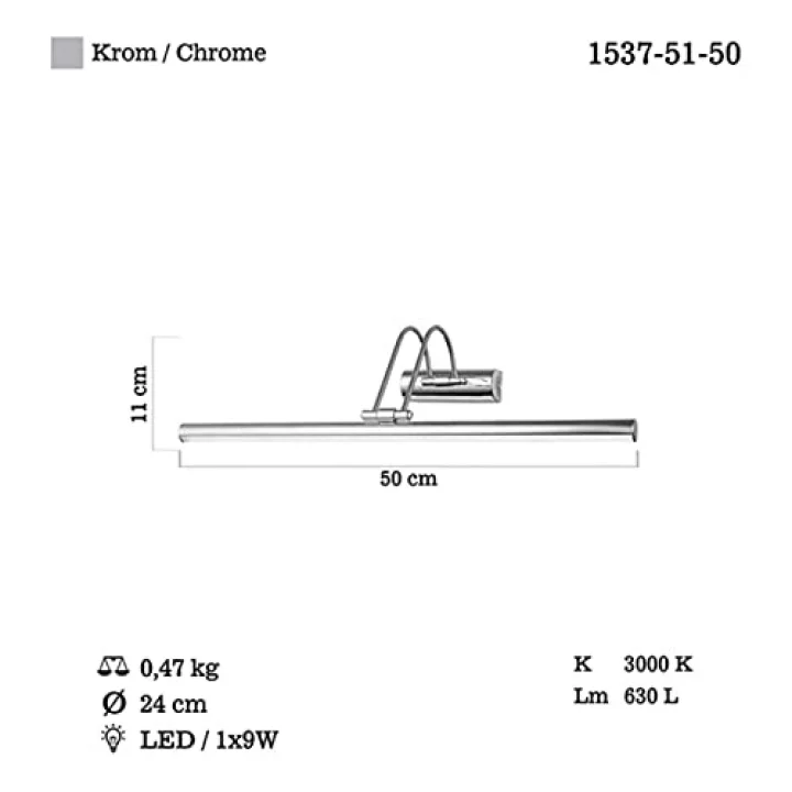 Pona 50 Cm Ledli Krom Aplik 9w