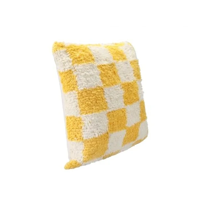 Pop Plaid Dokuma Yastık Sarı 45x45cm