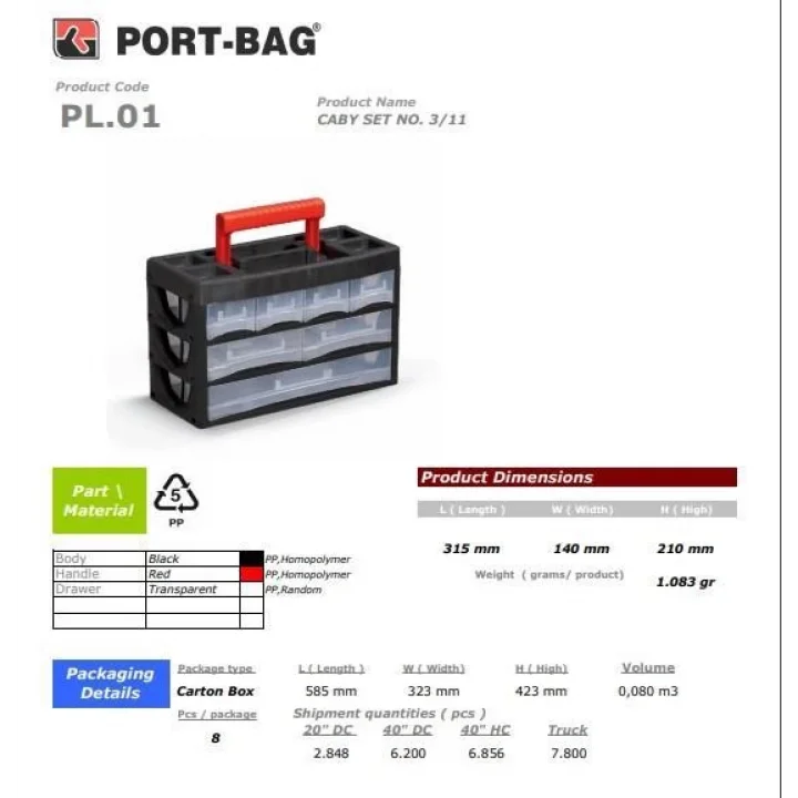 Mey İthalat® Portbag PL01 Caby 3/11 Çekmece Seti