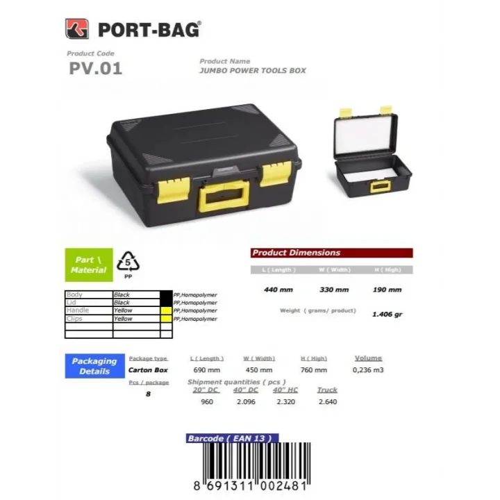Mey İthalat® Portbag PV01 Usta Takım Çantası Jumbo
