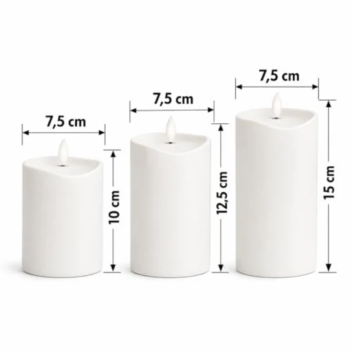 Prag 3’lü LED Mum Seti | 3200K Sıcak Işık | Pilli Çalışan (3×AAA – Dahil Değil) | Gerçek Alev Efektli, Dekoratif Mumlar | Ev, Salon, Yılbaşı, Masa Üstü Kullanım