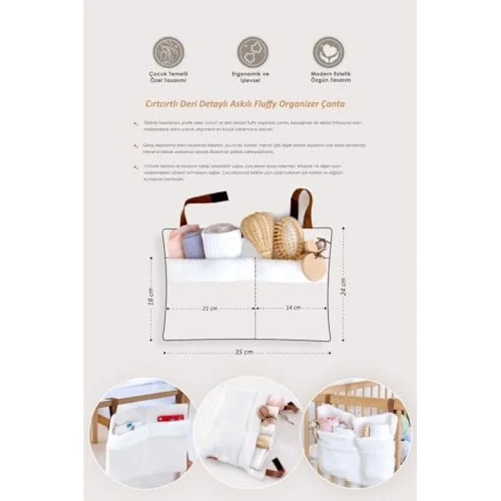 Pratik Askılı Organizer Bebek Arabası Beşik Kenar Fluffy Organizer Urcin