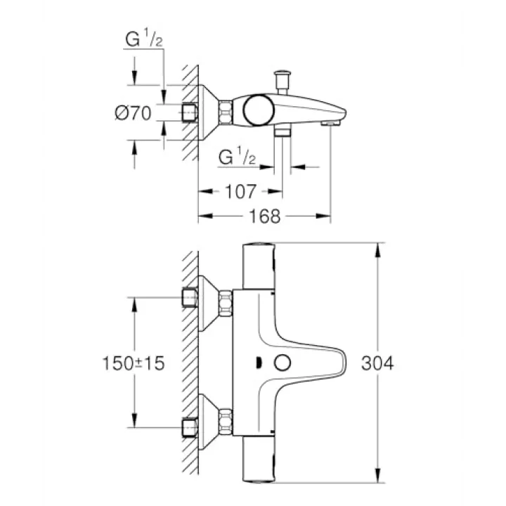 Precision Start Termostatik Banyo Bataryası, Su Tasarruflu, Krom, 34598000