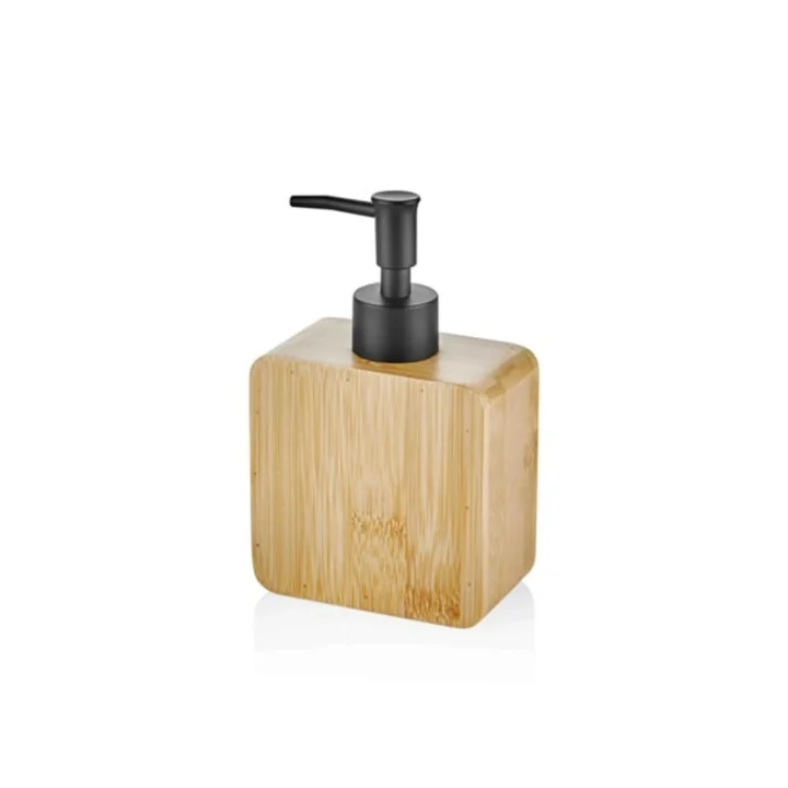 Premium Doğal Bambu Sıvı Sabunluk - Pompalı Ahşap Kare Sabun Dağıtıcı, Banyo ve Mutfak Tezgâh Üstü Lüks Sıvı Sabun Şişesi