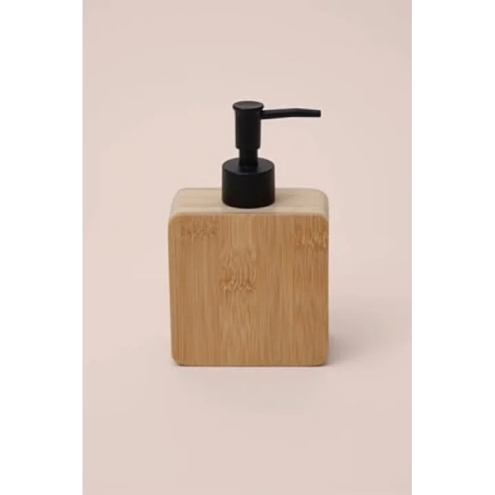 Premium Doğal Bambu Sıvı Sabunluk - Pompalı Ahşap Kare Sabun Dağıtıcı, Banyo ve Mutfak Tezgâh Üstü Lüks Sıvı Sabun Şişesi