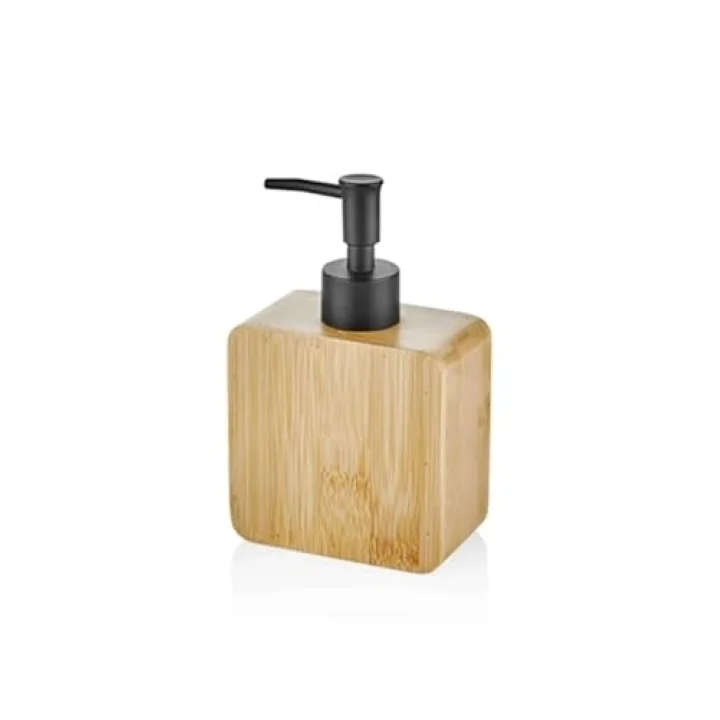 Premium Doğal Bambu Sıvı Sabunluk - Pompalı Ahşap Kare Sabun Dağıtıcı, Banyo ve Mutfak Tezgâh Üstü Lüks Sıvı Sabun Şişesi