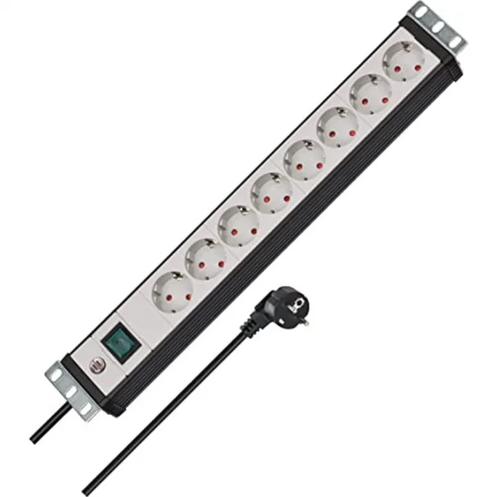 Premium-Line, çoklu priz 8 kat – 19  format için ideal Serverschraenke (şalter ve 3 m kablo) renk: Açık gri/siyah