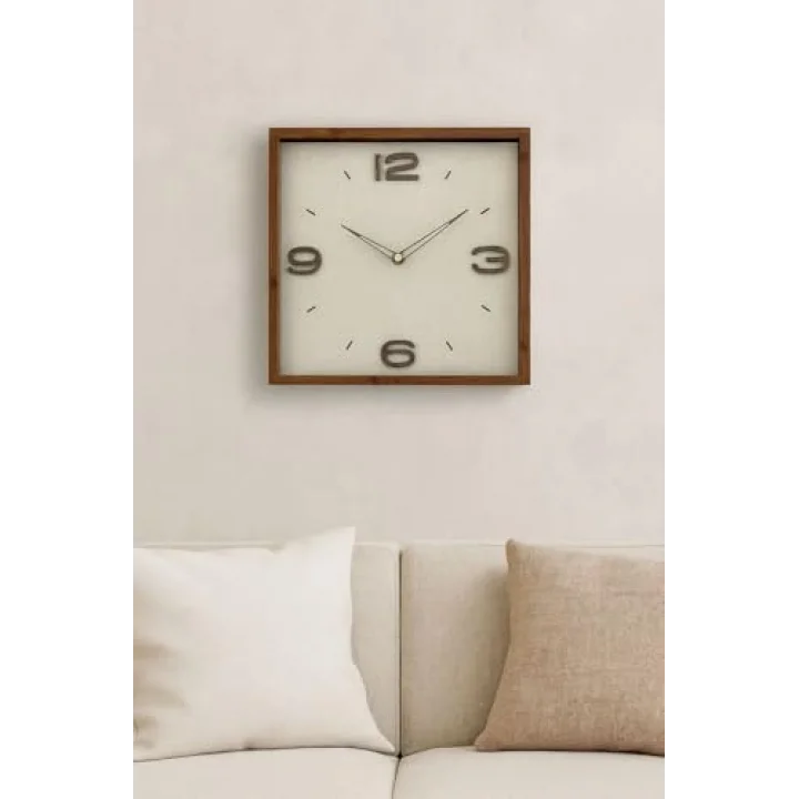 Premium Serisi Ahşap Duvar Saati Kare 30 CM Kahverengi