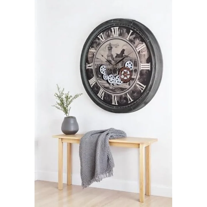 Premium Serisi Antik Eskitme Klasik Tasarım 75 cm Ev ve Ofis Duvar Saati Roma Rakamlı Baskılı Kadran Kahve