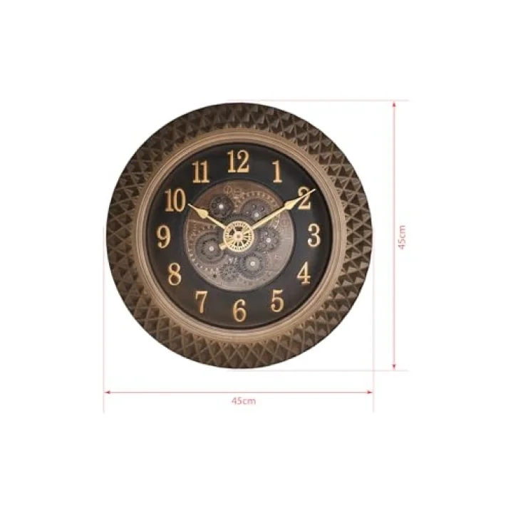 Premium Serisi Antik Eskitme Space Kadranlı Döner Çarklı Ev ve Ofis Duvar Saati Kabartma Rakamlı 40 CM Bronz