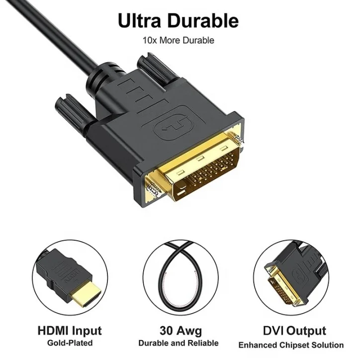 PrimeX PX-4106 Molex 2 Metre Dvi to Hdmi Kablo, HDMI to DVI Çift Yönlü Görüntü Aktarım Kablosu, 1080P Full HD DVI HDMI Erkek-Erkek Monitör TV Projeksiyon PC Ekran Kartı Bağlantı Kablosu, Altın Uçlu