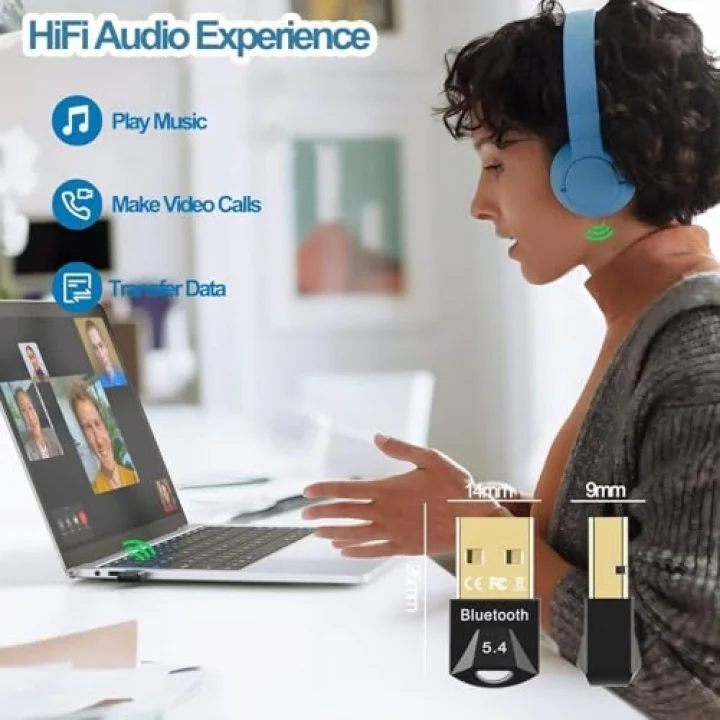 PrimeX PX-BTU54 Bluetooth 5.4 Nano USB Adaptör, PC Notebook Laptop İçin Mini Bluetooth V5.4 Dongle, Kulaklık Hoparlör Klavye Mouse Gamepad Bağlantı Adaptörü, Windows 11/10 Uyumlu