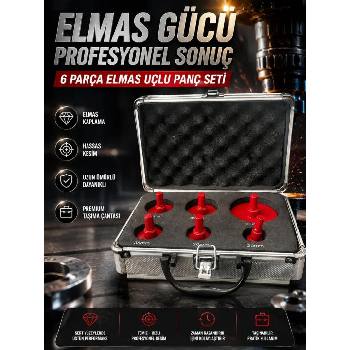 Pro Kutu 6 Parça Elmas Kaplı Panç Seti 20-65 mm Mermer Granit Seramik Delme Panç