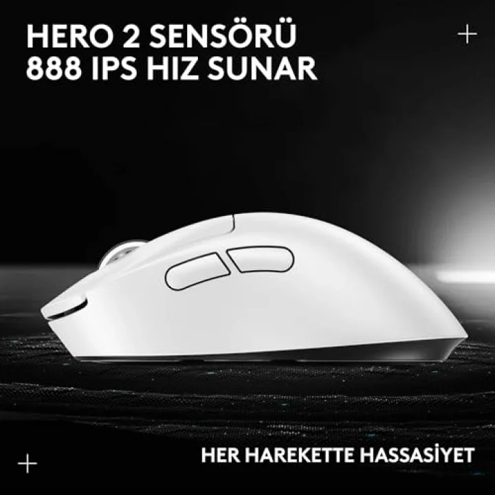PRO X SUPERLIGHT 2 DEX LIGHTSPEED Kablosuz Oyun Mouseu, HERO 2 32K DPI Sensör, 888 IPS/88Gye Kadar Hızlanma PC/Mac için Programlanabilir 5 Tuş, USB-C Şarj, 60g ProGrade Hafif Mouse, Beyaz