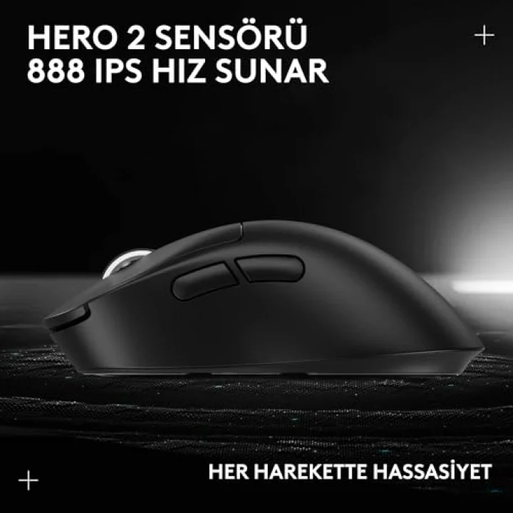 PRO X SUPERLIGHT 2 DEX LIGHTSPEED Kablosuz Oyun Mouseu, HERO 2 32K DPI Sensör, 888 IPS/88Gye Kadar Hızlanma PC/Mac için Programlanabilir 5 Tuş, USB-C Şarj, 60g ProGrade Hafif Mouse, Siyah