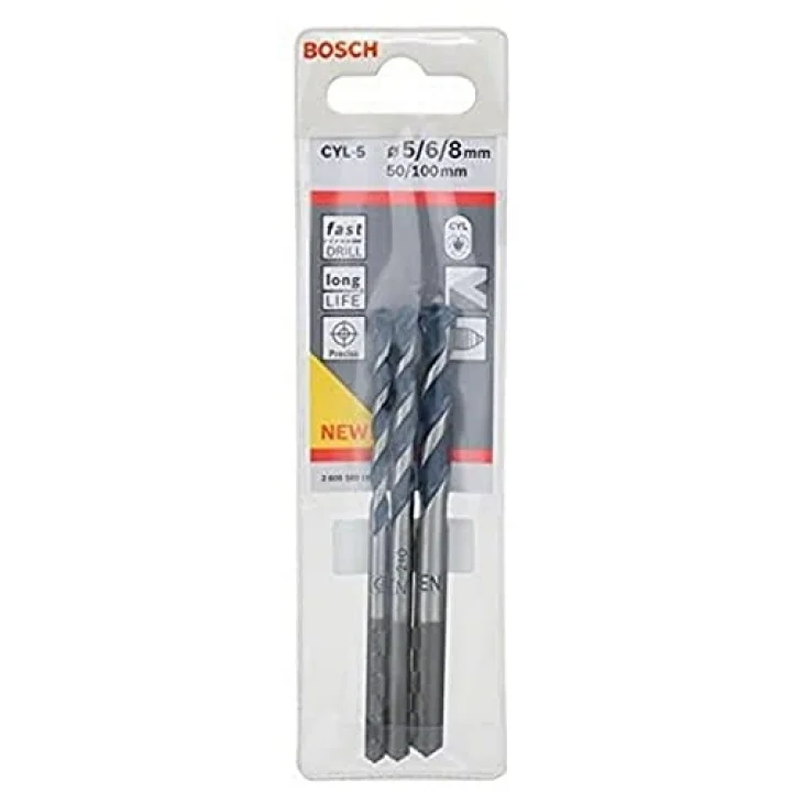 Professional Accessories Cyl/5 Serisi, Blue Granite Turbo Beton Matkap Ucu, 3Lü 5/6/8 mm, Gri