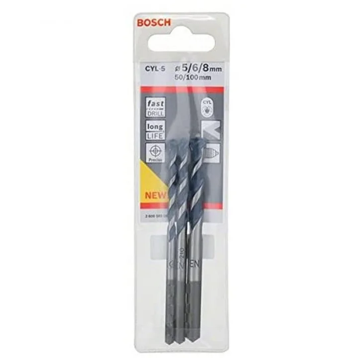 Professional Accessories Cyl/5 Serisi, Blue Granite Turbo Beton Matkap Ucu, 3Lü 5/6/8 mm, Gri