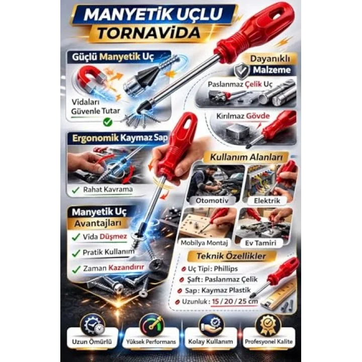 Profesyonel Manyetik Yıldız Tornavida PH2 6+125 mm, Yüksek Tork Dayanımlı Sertleştirilmiş Çelik Uç, Kaymaz Ergonomik Sap, Dar Alanlara Uygun, Mobilya Montajı ve Elektrik İşleri İçin
