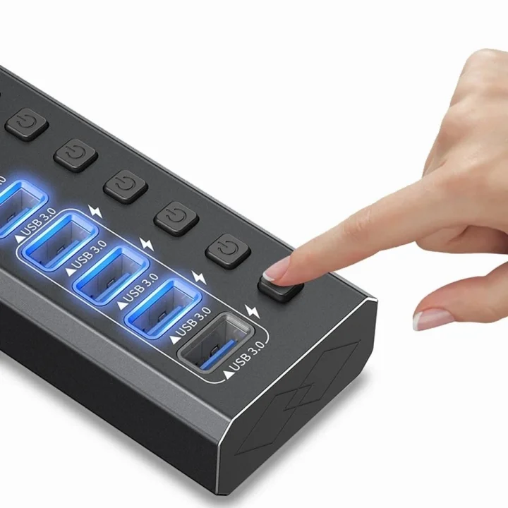 Profesyonel USB Hub 16 Portlu USB 3.0 Type-C 5Gbps Hızlı Şarj Bireysel Açma Kapama Anahtarları 12V DC 7.5A Güç Adaptörü Telefon Şarj Dizüstü Bilgisayar Mobil HDD Flash Sürücü Port16