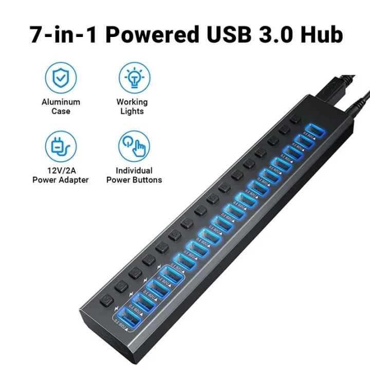 Profesyonel USB Hub 16 Portlu USB 3.0 Type-C 5Gbps Hızlı Şarj Bireysel Açma Kapama Anahtarları 12V DC 7.5A Güç Adaptörü Telefon Şarj Dizüstü Bilgisayar Mobil HDD Flash Sürücü Port16