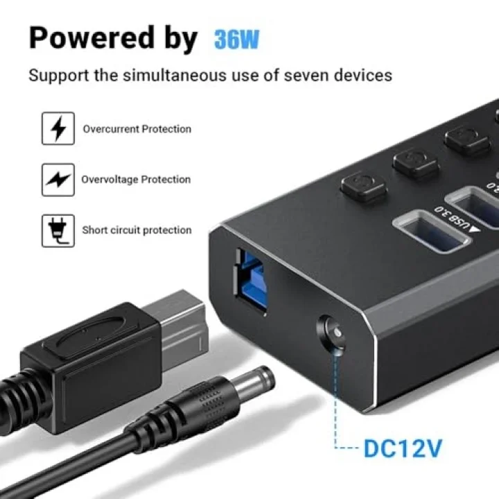 Profesyonel USB Hub 16 Portlu USB 3.0 Type-C 5Gbps Hızlı Şarj Bireysel Açma Kapama Anahtarları 12V DC 7.5A Güç Adaptörü Telefon Şarj Dizüstü Bilgisayar Mobil HDD Flash Sürücü Port16