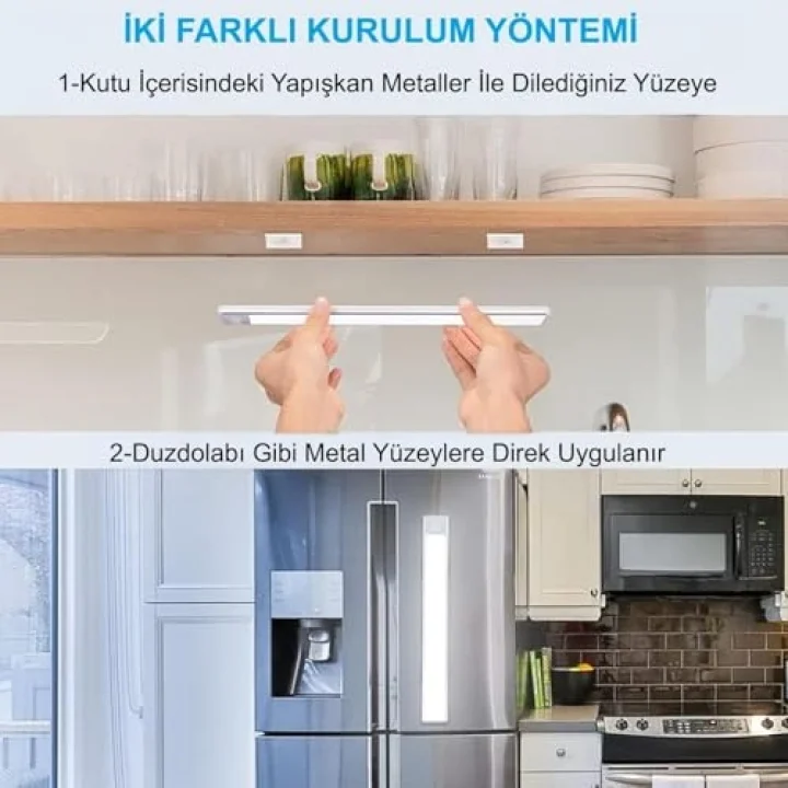 Promosyonca Sensörlü Alüminyum USB Şarjlı LED Gece Lambası, 3 Renk Kısılabilir, Mutfak Dolap Tezgah için (40 cm)