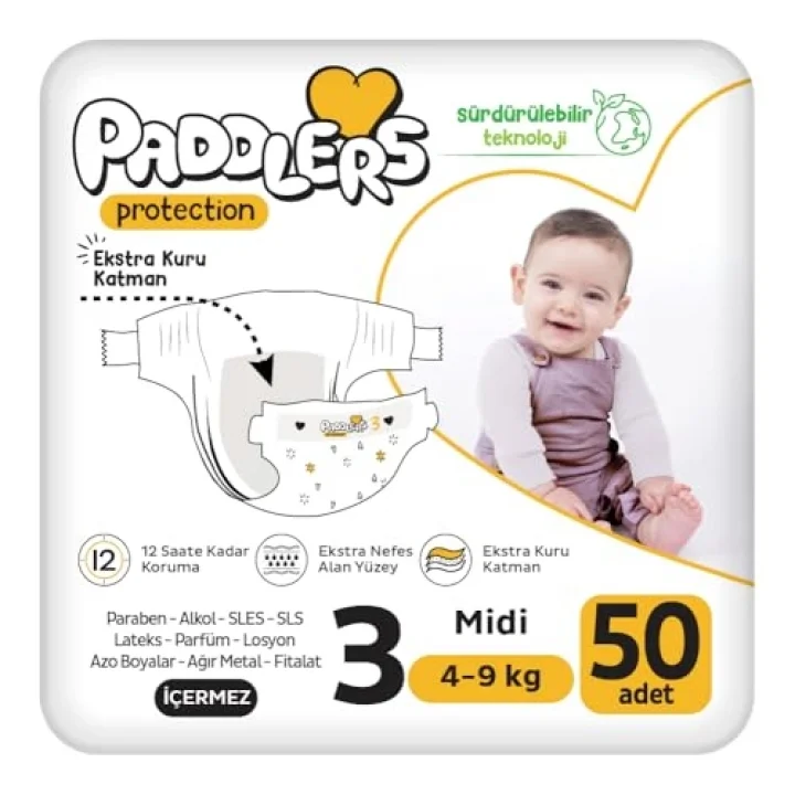 Protection Bebek Bezi 3 Numara Midi (4-9 Kg) 50 Adet – Jumbo Paket, Maksimum Koruma