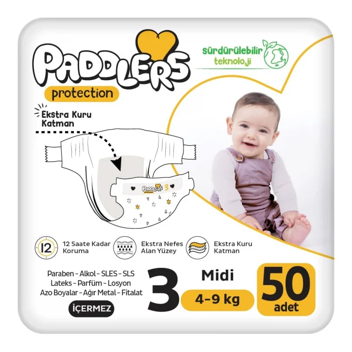 Protection Bebek Bezi 3 Numara Midi (4-9 Kg) 50 Adet – Jumbo Paket, Maksimum Koruma