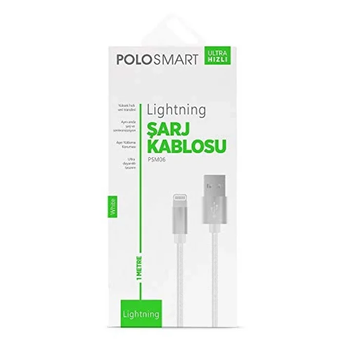 PSM06 1 Metre Beyaz Lightning Hızlı Şarj Kablosu,Beyaz
