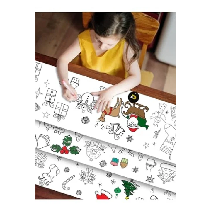 (pster21292) Yılbaşı, Yeni Yıl Dev Boyama Kağıdı Seti, Çocuklar Için Aktivite Boyama Rulosu (3 Adet)