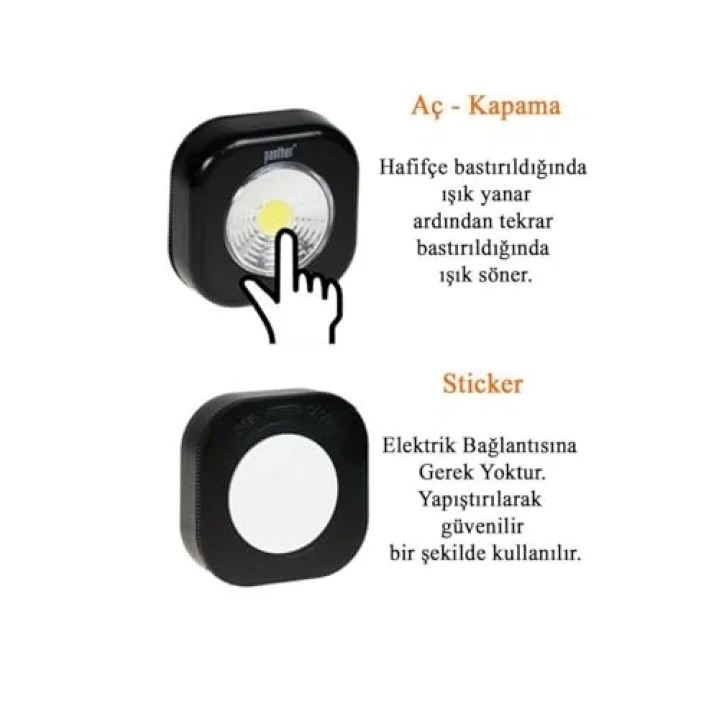 PT-1114 Dolap İçi Lamba Kare Siyah - COB LED