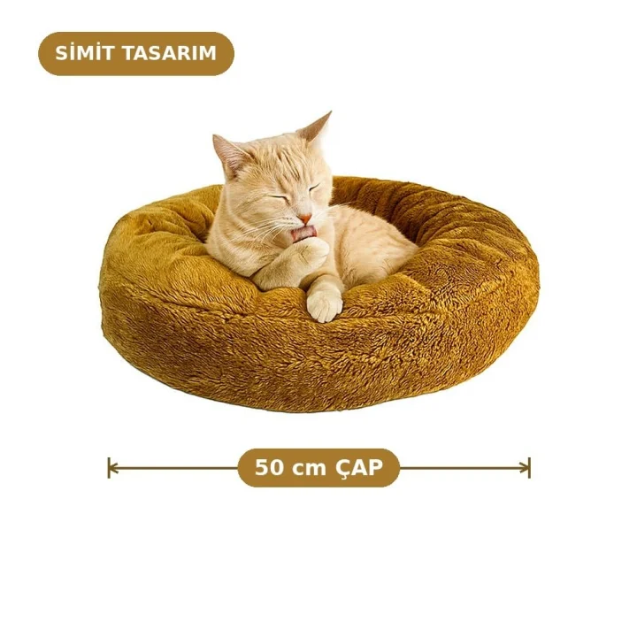 Puffy Simit Şeklinde Kedi Yatağı 50 cm