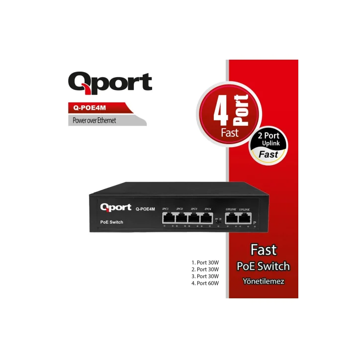 Q-poe4m 4 Port 10/100 + 2 Port 10/100 Uplınk Poe Swıtch