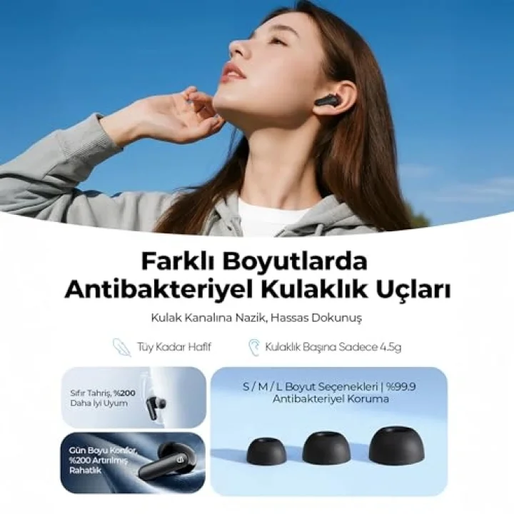 Q3 Pro Hibrit ANC ENC TWS Bluetooth 6.0 Kablosuz Kulak içi Kulaklık Siyah