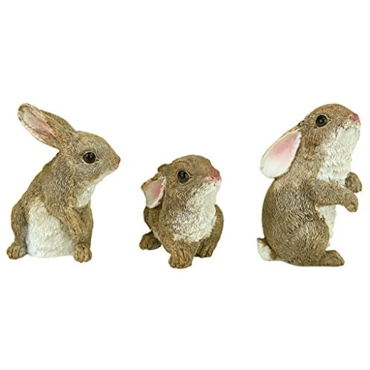 QM92008 The Bunny Den Rabbits İç/Dış Mekan Bahçe Hayvan Heykelleri, 9,5 cm Genişliğinde, 10,5 cm Derinliğinde, Tam Renkli Kaplama