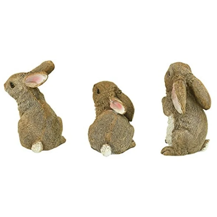 QM92008 The Bunny Den Rabbits İç/Dış Mekan Bahçe Hayvan Heykelleri, 9,5 cm Genişliğinde, 10,5 cm Derinliğinde, Tam Renkli Kaplama